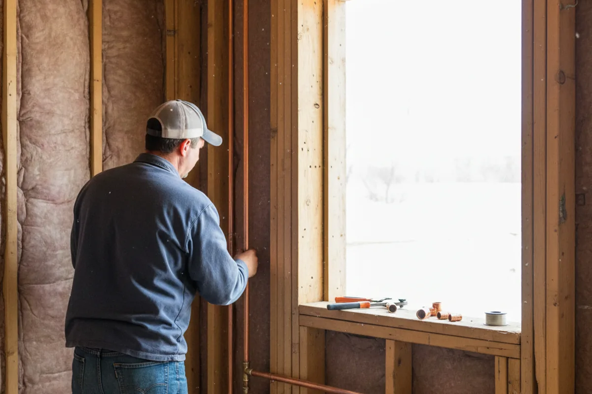 Licensed plumber running new copper supply lines in a Vinton home