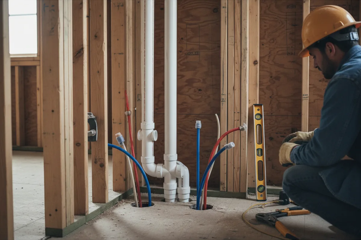Drain and supply rough-in during Leak Detection in Vinton